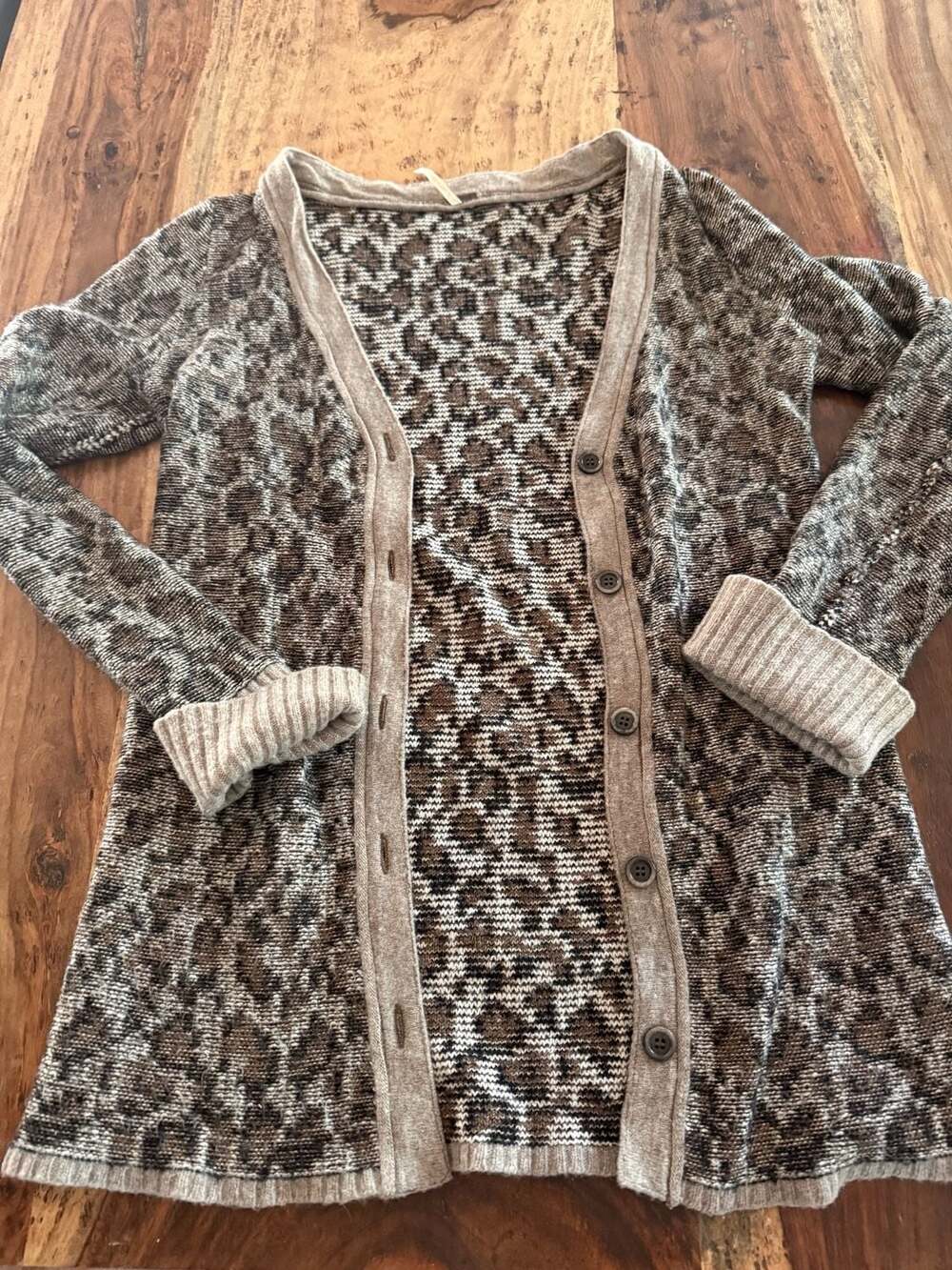 Free People Animal Print Wool Blend Button Cardigan Sweater S cheetah